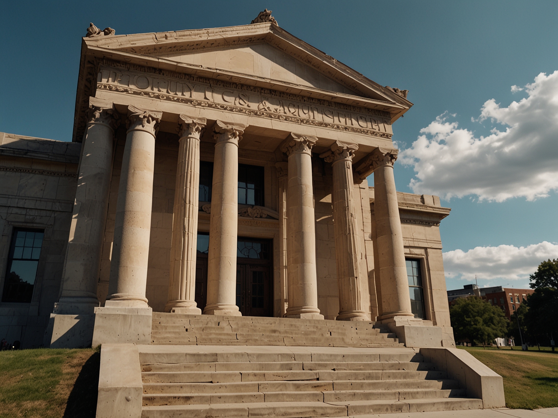 Classical stone American courthouse exterior with columns