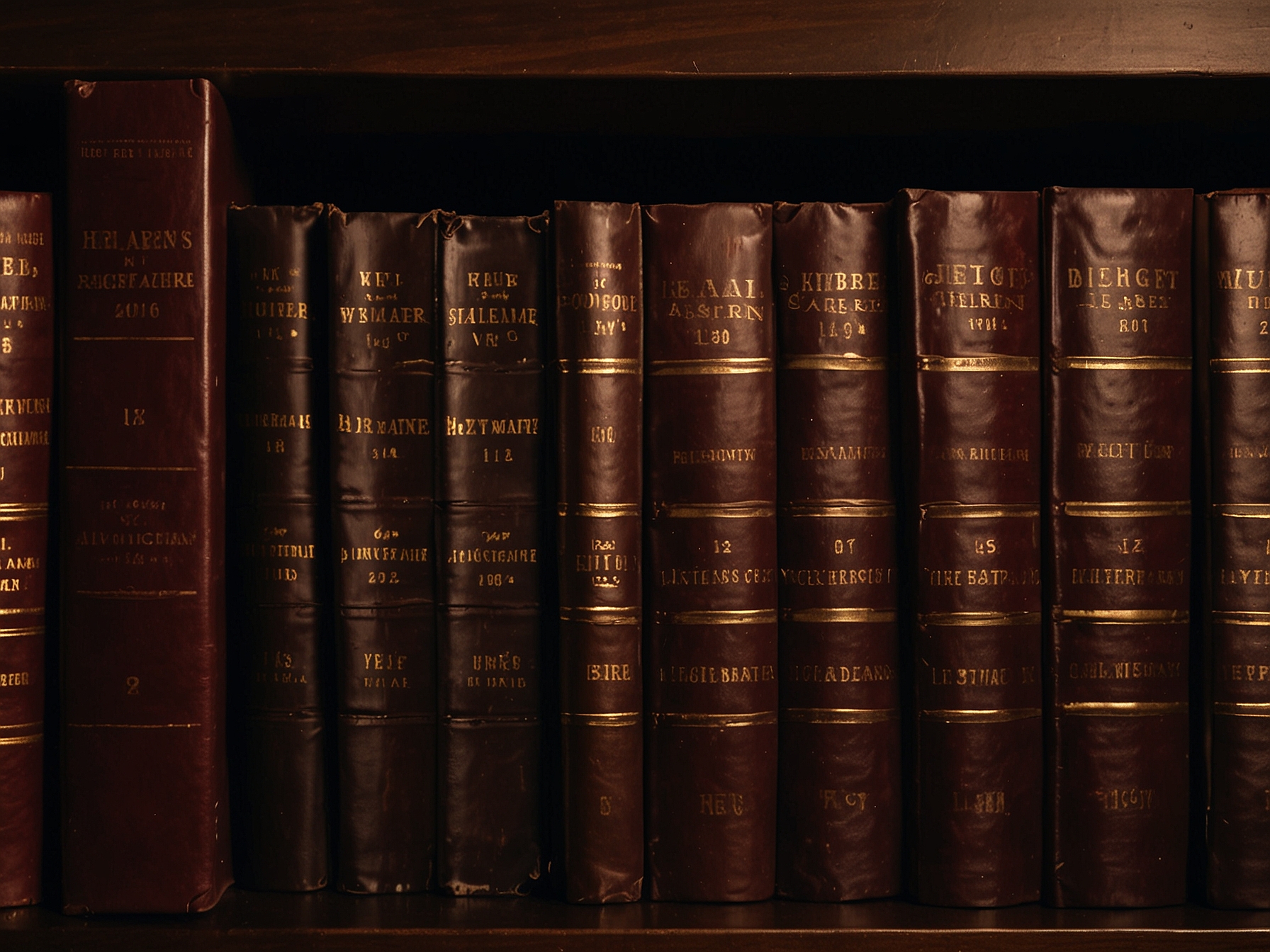 Leather-bound law books with gilt lettering